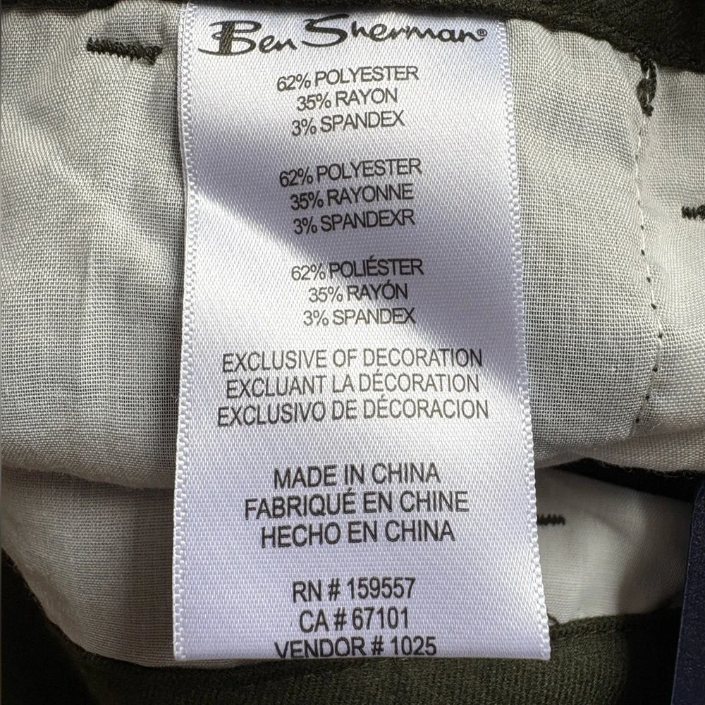 The Original Ben Sherman Straight Fit Men’s Twill Pants 34x32 Stretch‎ NWT Olive